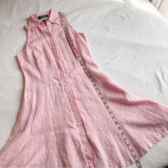 Ralph Lauren Pink Linen Button Front Dress 2P XS Y2K Barbiecore Prepp - Picture 2 of 6